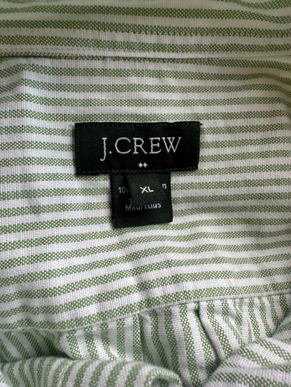 J. Crew Light Green and White Striped Button-Down Cotton Shirt Size XL